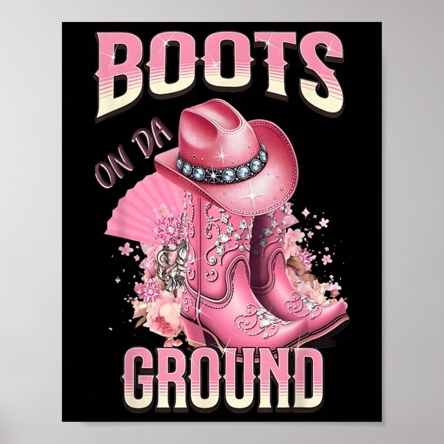 Poster Botas Rosa Em Da Ground Western Cowgirl Hat E Bo (Frente)