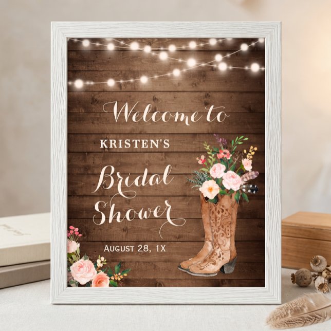 Poster Botas Rústicas de Cowgirl Luzes Florais Chá de Noi (Criador carregado)