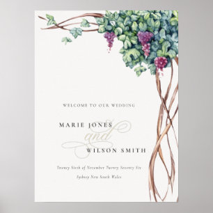 Poster Bote Rustic Chic Watercolor Grapevine Bem-Vindo