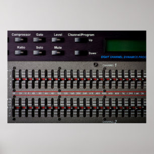 Poster Botões em um mixer de som em um estúdio de gravaçã