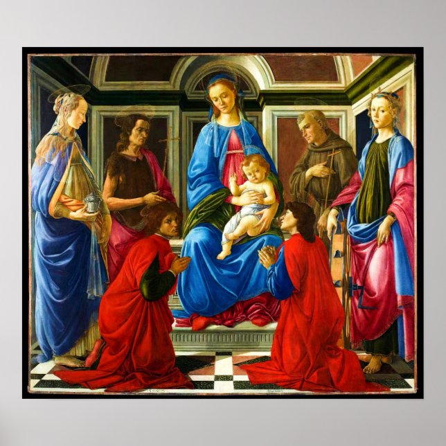 Poster Botticelli Madonna e Child com 6 Santos 1470 (Frente)