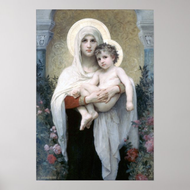 Póster Bouguereau - La Madone aux Rosa (Frente)