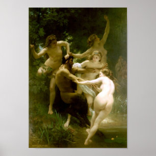 Póster Bouguereau-Ninfas e Satyr de William-Adolfo