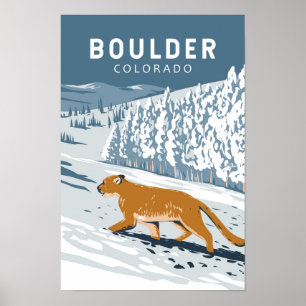 Poster Boulder Colorado Cougar Retro Viagem Art Vintage