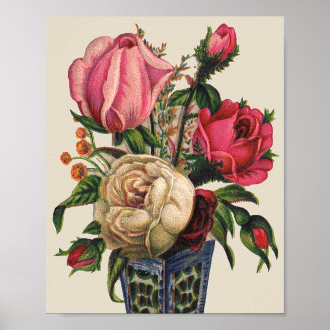 Póster bouquet de rosas florais vitorianas rosas (Frente)