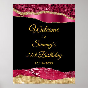 Poster Bourgundia e Dourada lágrimas de Glam Aniversário