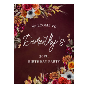 Póster Bourgundy Flowers aniversário de 30 anos