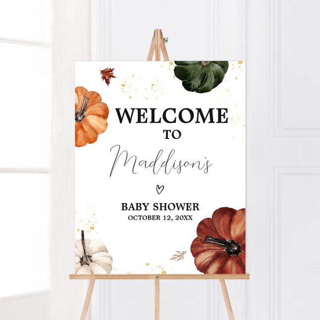 Poster Bourgundy Minimalista de Autumn Pumpkin Bem-vindo (Minimalist Autumn Pumpkin Baby Shower Welcome Sign)