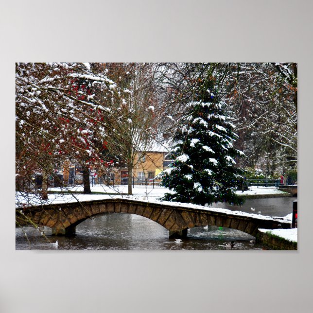 Poster Bourton sobre a Árvore de Natal Água Cotswolds (Frente)