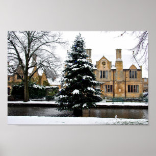 Poster Bourton sobre a Árvore de Natal Água Cotswolds
