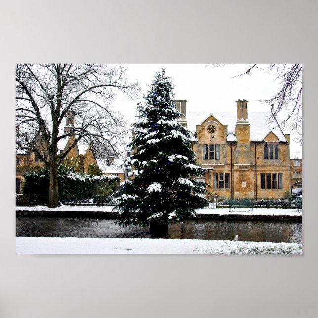 Poster Bourton sobre a Árvore de Natal Água Cotswolds (Frente)