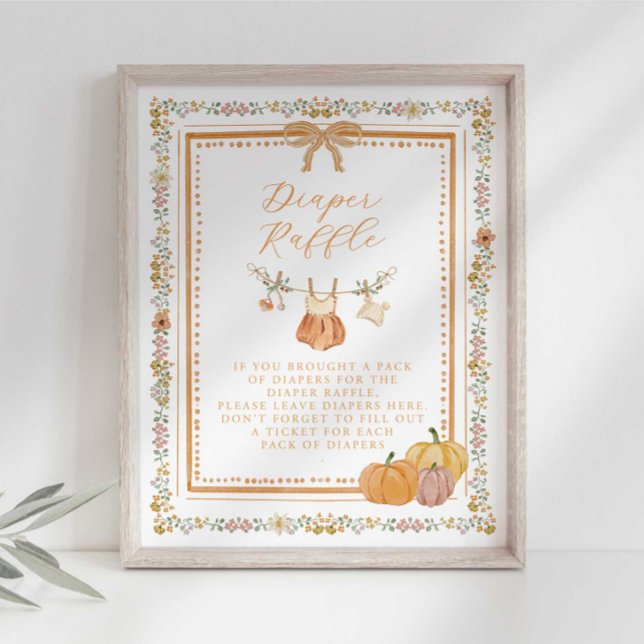 Poster Bow Fall in Love Baby Shower Diaper Raffle Sign (Criador carregado)