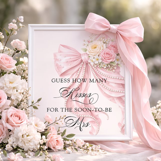 Poster Bow Floral How Many Kisses Bridal Shower Game (Criador carregado)