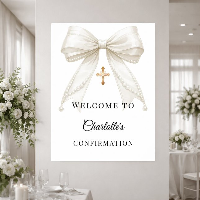 Poster Bow ivory pearls Confirmation welcome (Criador carregado)