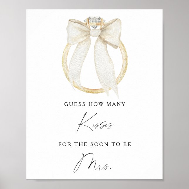 Poster Bow & ring bridal shower How many kisses (Frente)