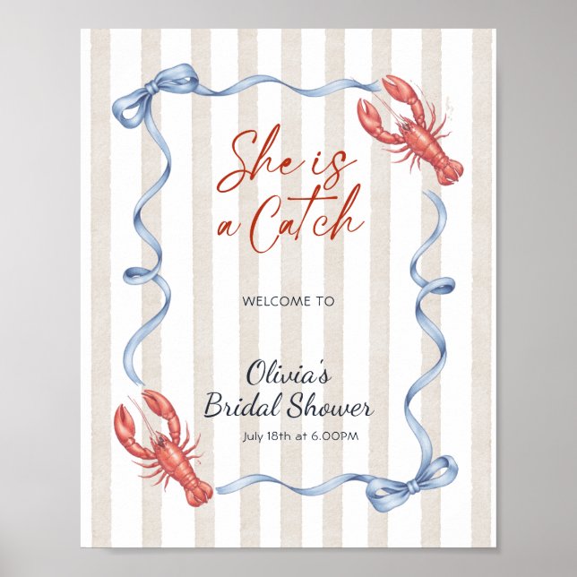 Poster Bow She’s a Catch Lobster Bridal Shower Welcome  (Frente)