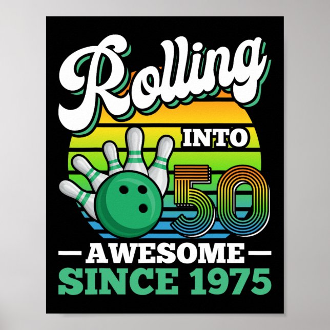Poster Bowling Birthday Party Rolling Into 50 Years 50th  (Frente)