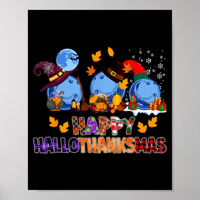 Poster Bowling Hallothanksmas Fofo de Halloween Dia de Aç (Frente)