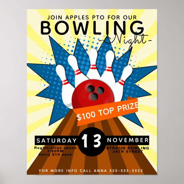 Poster bowling night flyer, bowling tournament (Frente)