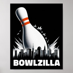 Poster Bowlzilla Destruindo Cidade Dez Pinos Homens Crian