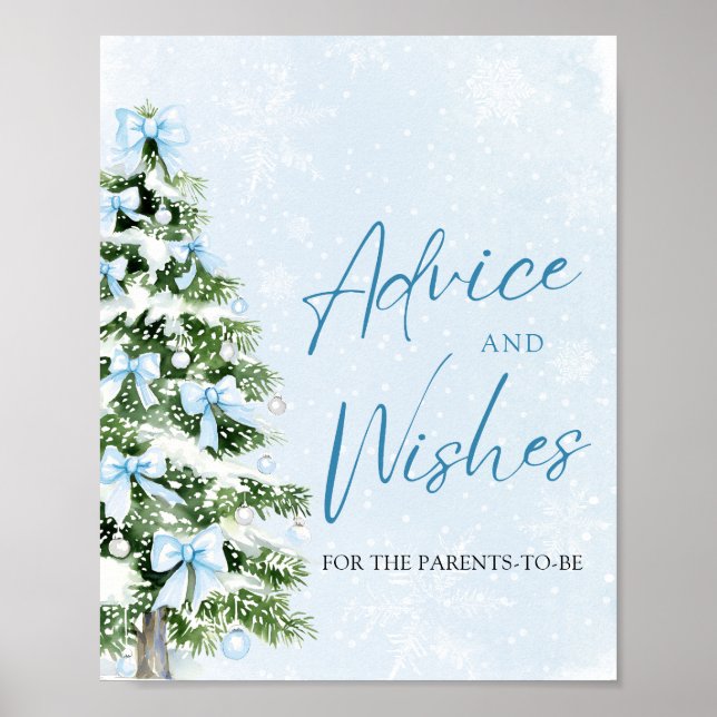 Poster Bows Christmas Tree Baby Shower Advice and Wishes (Frente)