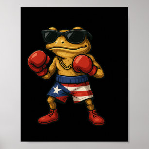 Poster Boxando Coqui Puerto Rican Flag Estigia a Diversão