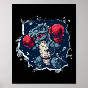 Poster Boxe Dinossauro Boxeador T-rex Kickboxing Dino Box