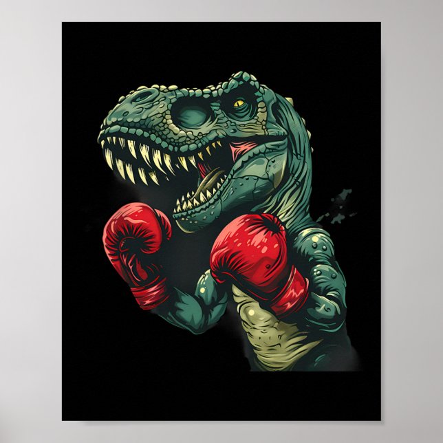 Poster Boxeador Dinossauro Boxe Dinossauro Kickboxing T-r (Frente)