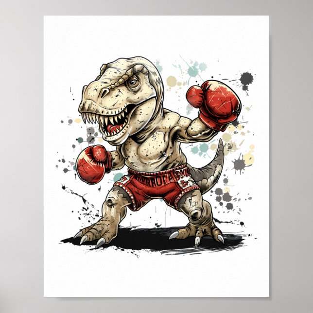 Poster Boxeando Dinosaur Boxeador T-rex Kickboxing Dino B (Frente)