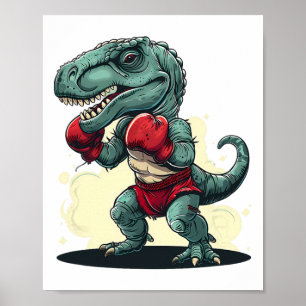 Poster Boxeando Dinossauro Boxeador Dino Kickboxing T-rex
