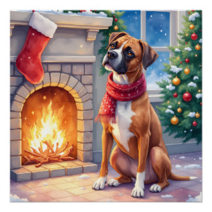 Póster Boxer de Caixa de Lareira Festiva Arte de Natal