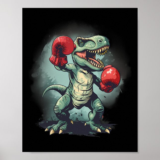 Poster Boxer Dinossaur Boxing Dino Kickboxing T-rex Boxin (Frente)