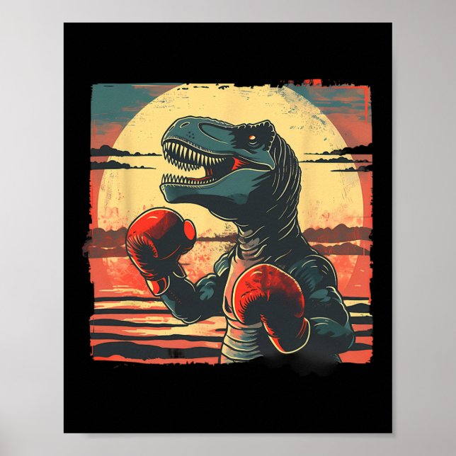 Poster Boxer Dinossaur Boxing Dino Kickboxing T-rex Boxin (Frente)
