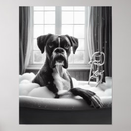 Poster Boxer Dog Bathroom Wall Art, Boxer tomando banho