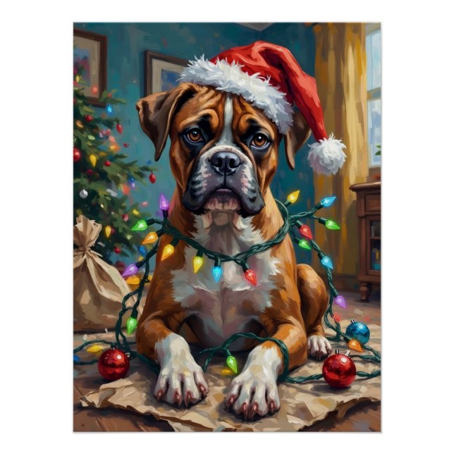 Póster Boxer Goofy Enroscado em Luzes de Natal (Frente)