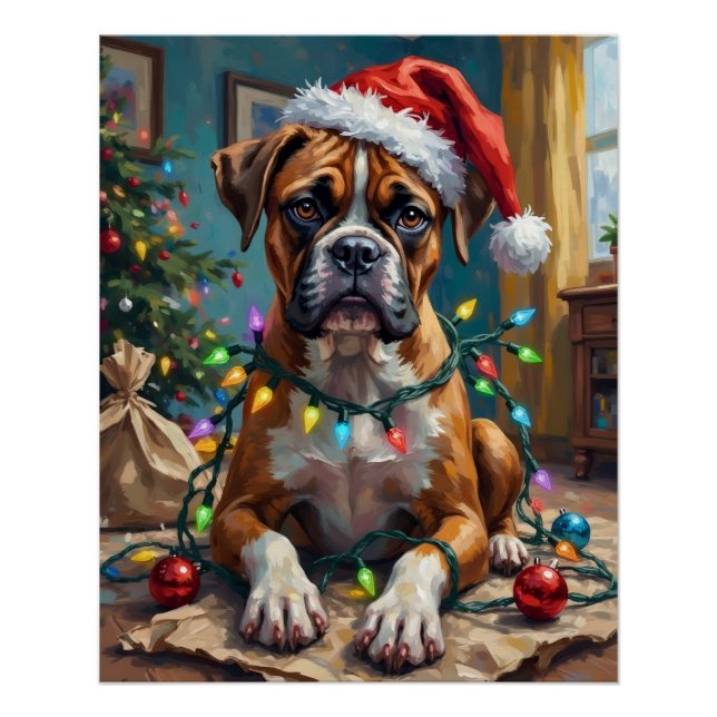 Póster Boxer Goofy Enroscado em Luzes de Natal (Frente)