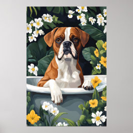 Poster Boxer In Bathtub Poster, Funny Dog Poster, Boxer