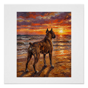 Póster Boxer Listrado no pôr-do-sol Praia Boxer Arte Pres