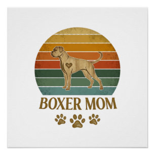 Póster Boxer Mãe Cachorro Retro Pôr do Sol Pegadas_1