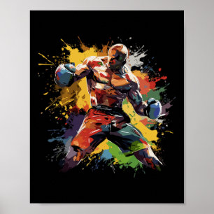 Poster Boxer Man Boxing Paint Splash Boxas Luvas
