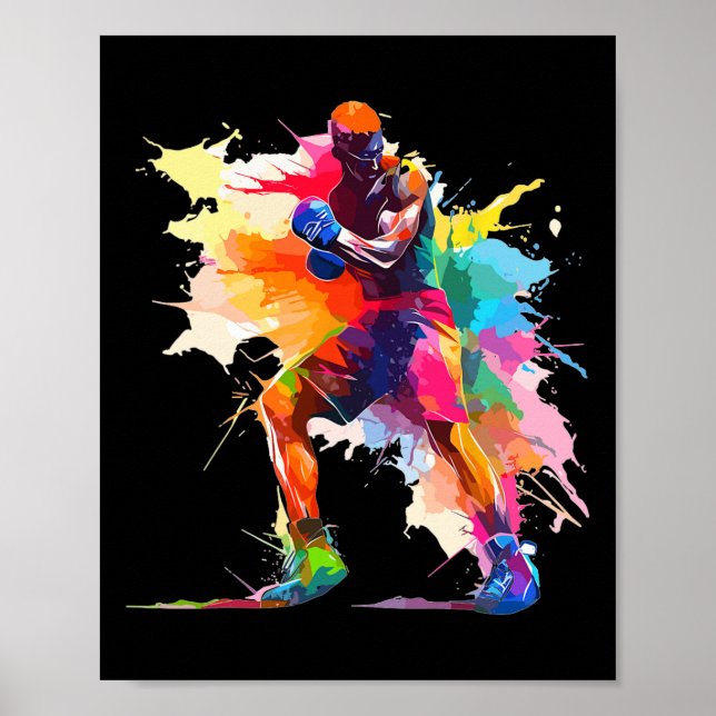 Poster Boxer Man Boxing Paint Splash Kickboxer (Frente)