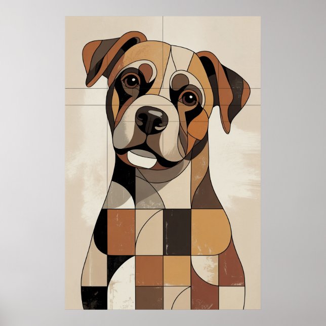 Poster Boxer Patchwork - Cão Geométrico (Frente)