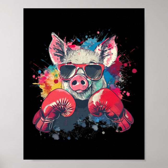 Poster Boxer Pig With Boxing Gloves Kickboxing Funny Boxi (Frente)