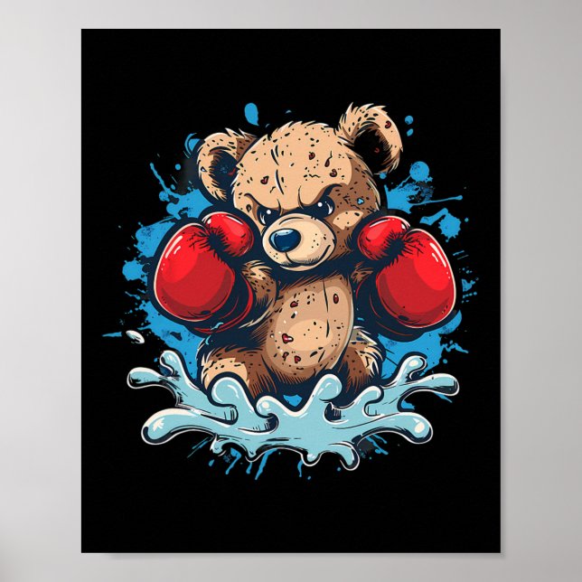 Poster Boxing Bear Lover Boxing Gloves Kickboxing Funny B (Frente)