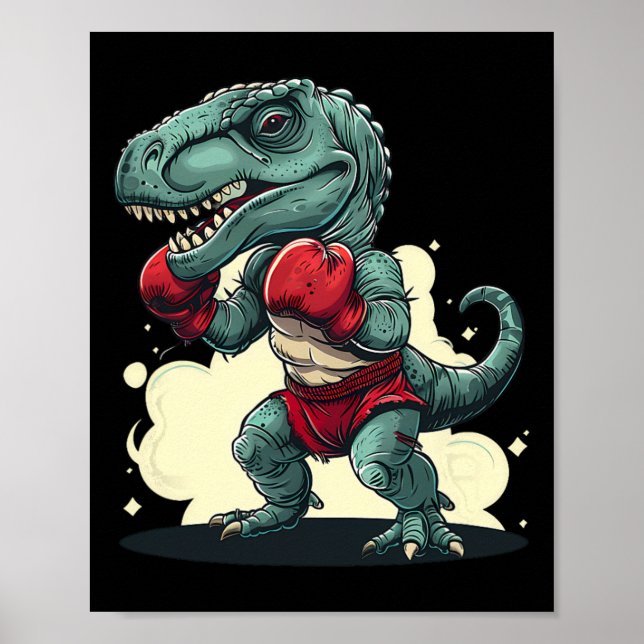 Poster Boxing Dinosaur Boxer Dino Kickboxing T-rex Boxing (Frente)