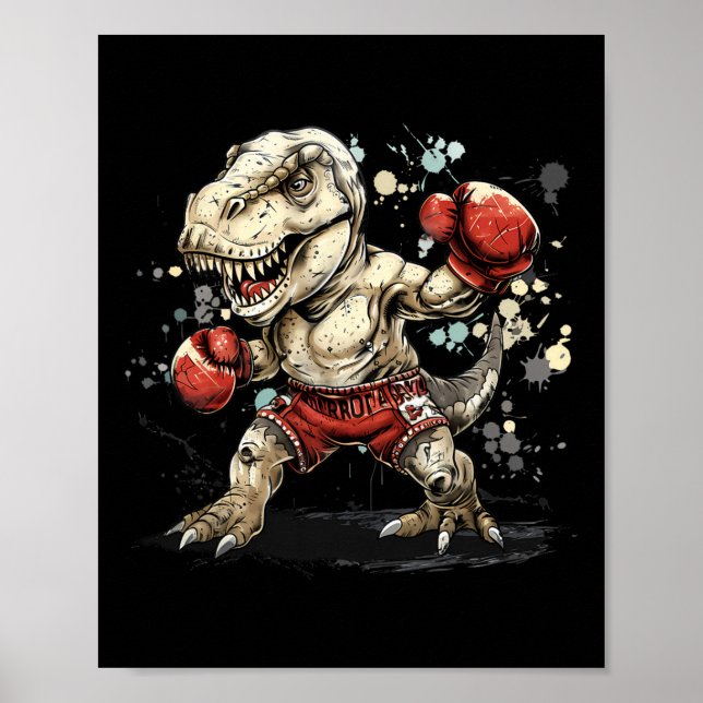 Poster Boxing Dinosaur Boxer T-rex Kickboxing Dino Boxing (Frente)