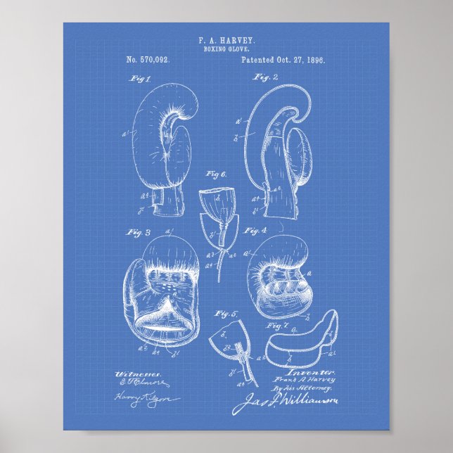 Poster Boxing Glove 1896 Patent Art - Blueprint (Frente)