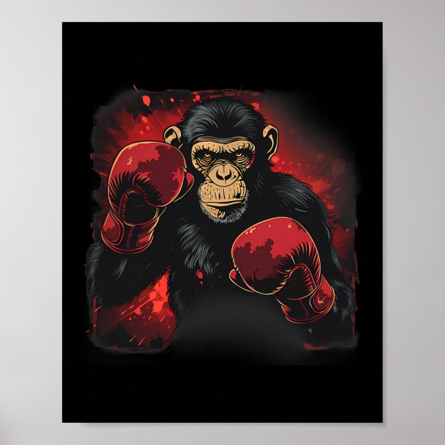 Poster Boxing Monkey With Boxing Gloves Kickboxing Funny  (Frente)