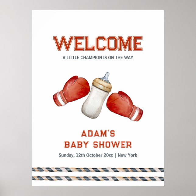 Poster Boy Boxing Little Champion Baby Shower Welcome (Frente)