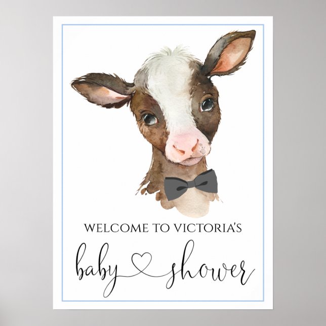 Poster Boy Farm Cow Baby Shower Signs (Frente)